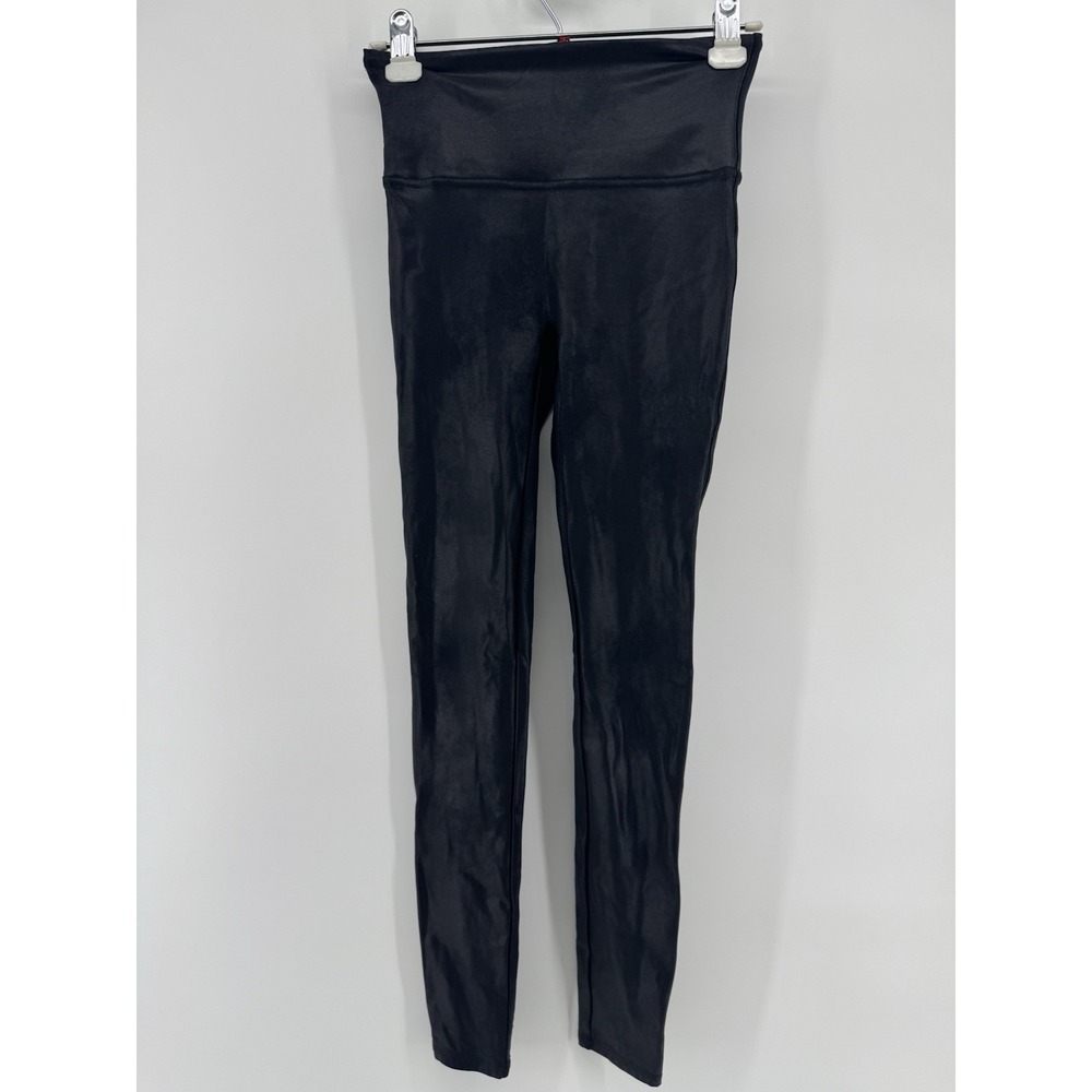 Spanx Faux Leather Leggings Pant Black Women‎ Sz Medium Stretch Slimming Shiny